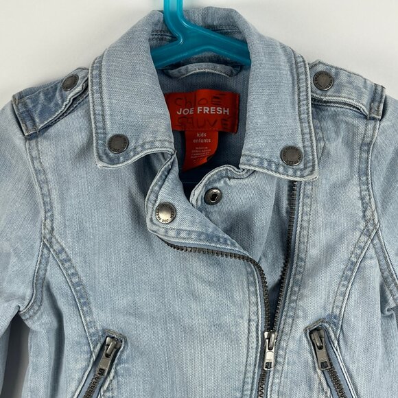 Joe Fresh Kids Jean Jacket Size S 6 Blue Denim Long Sleeve Cropped Double Brest - Picture 2 of 9